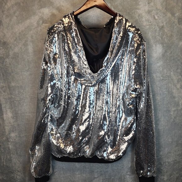 Women Shiny Sparkle Jacket Hooded Sequin Long Sleeve Coat Festival Party 2X - Picture 2 of 10
